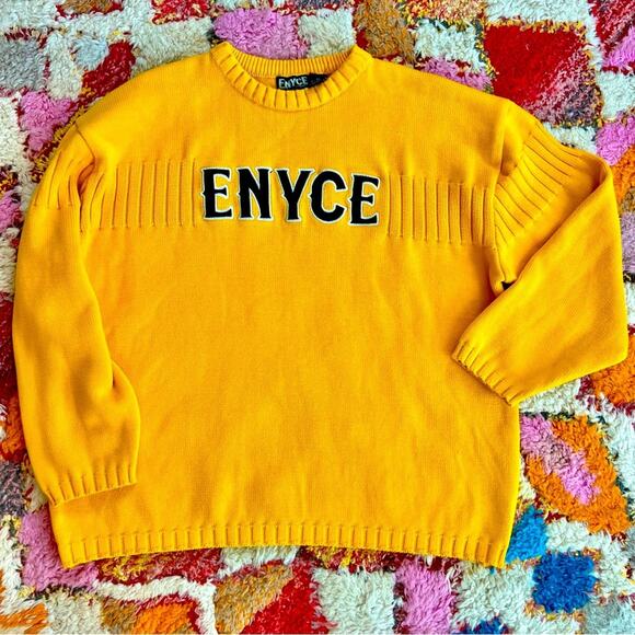 Vintage Y2K Enyce Yellow Chunky Block Letter Logo Sweater XL - Picture 1 of 7